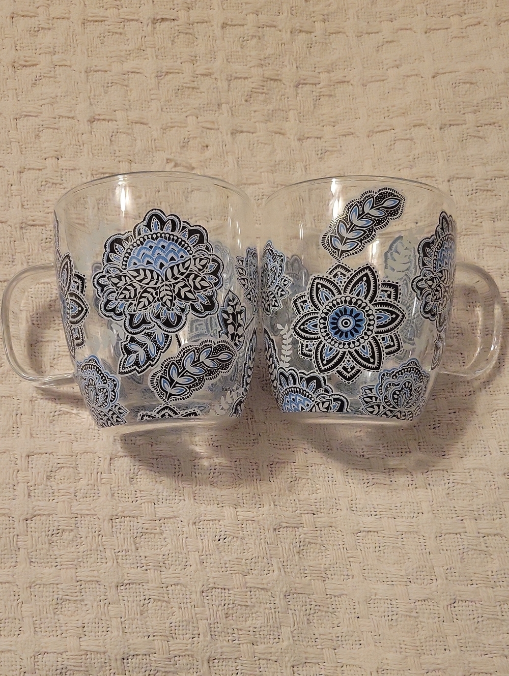 Blue Floral Glass Coffee Mug Set - Home Dining